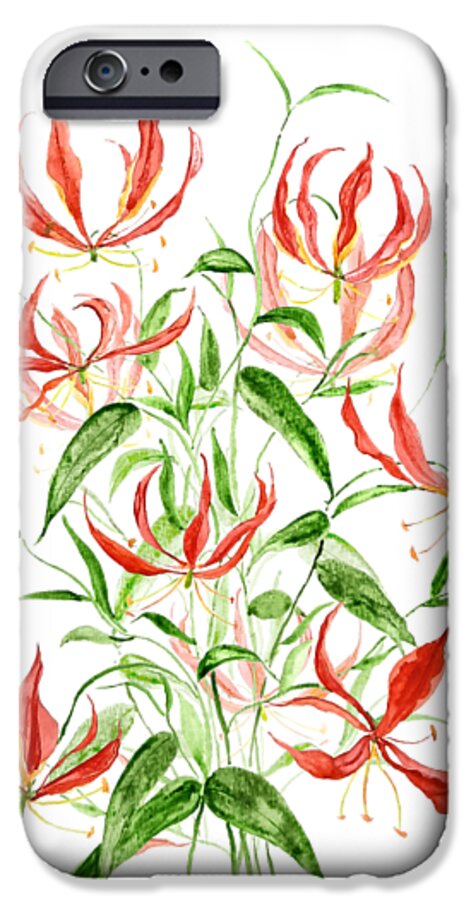 Orange Red Climbing Lily Watercolor Painting iPhone 6s Case by Color Color  - Pixels