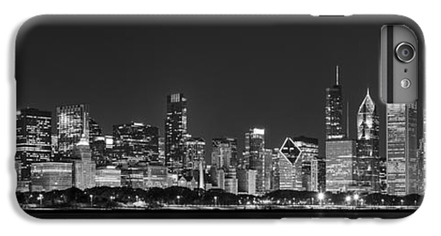 3scape iPhone 6s Plus Case featuring the photograph Chicago Skyline at Night Black and White Panoramic #1 by Adam Romanowicz