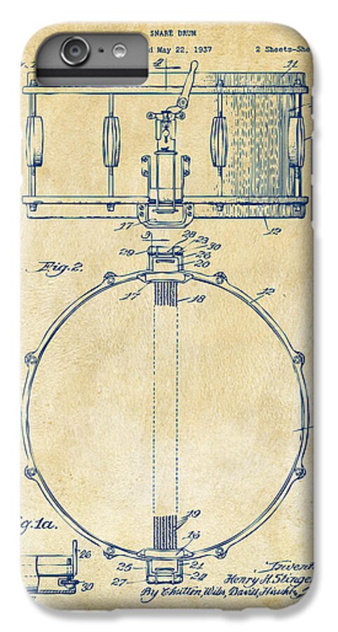 Drum iPhone 6s Plus Case featuring the digital art 1939 Snare Drum Patent Vintage by Nikki Marie Smith