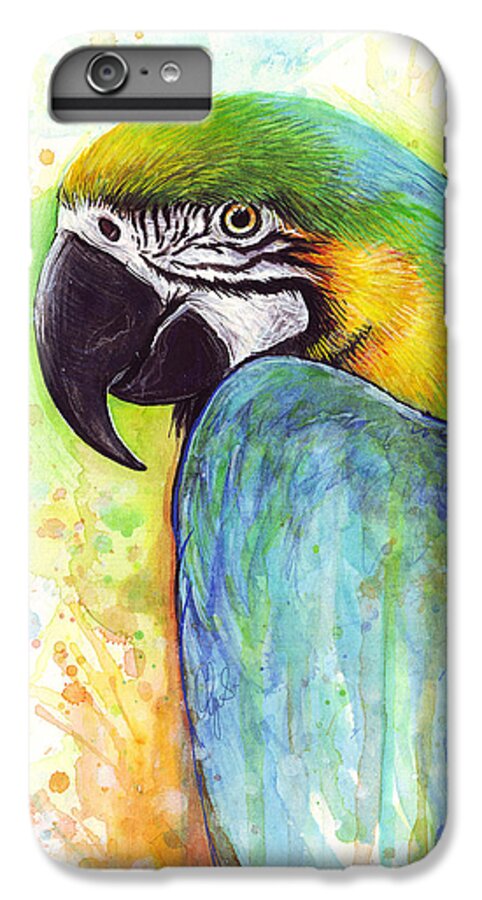 Watercolor Painting iPhone 6s Plus Case featuring the painting Macaw Painting by Olga Shvartsur