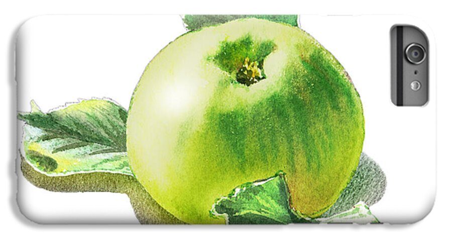 Apple iPhone 6s Plus Case featuring the painting Happy Green Apple by Irina Sztukowski
