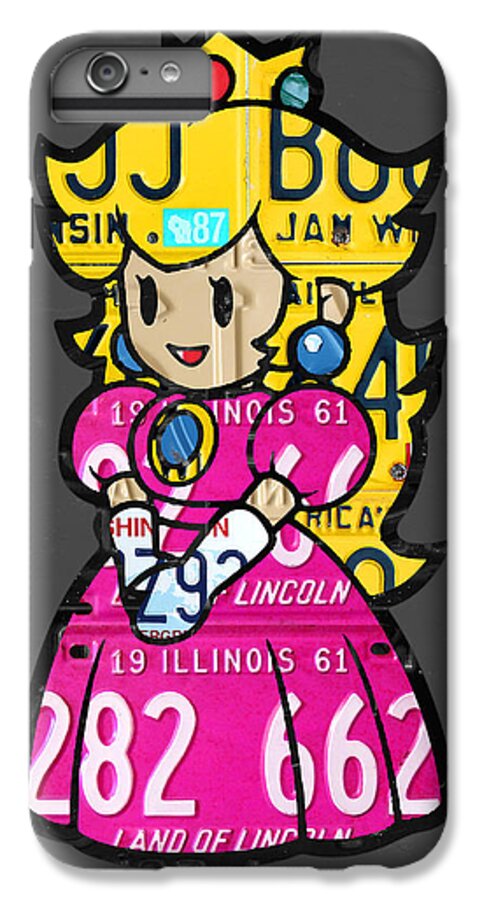 Princess Peach iPhone 6s Plus Case featuring the mixed media Princess Peach from Mario Brothers Nintendo Recycled License Plate Art Portrait by Design Turnpike