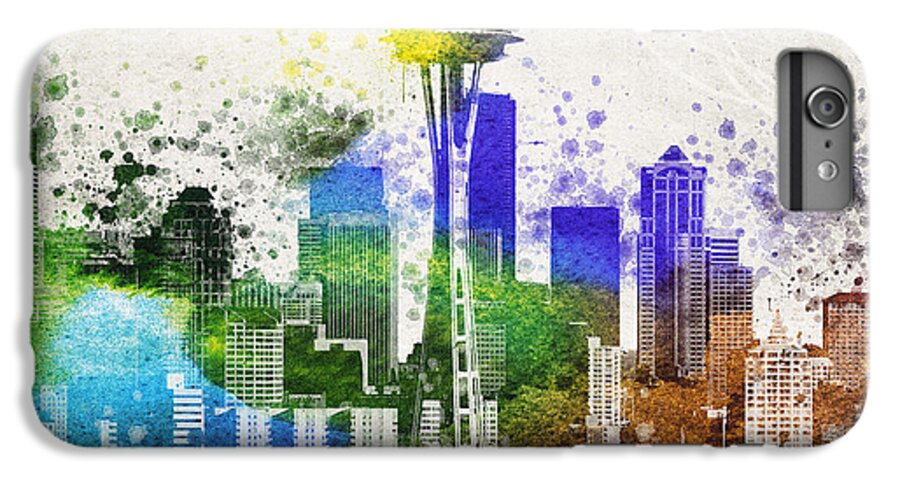 Seattle Downtown iPhone 6s Plus Case featuring the digital art Seattle City Skyline by Aged Pixel