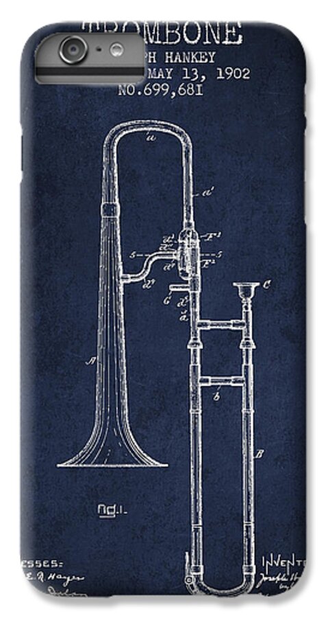 Trombone iPhone 6s Plus Case featuring the digital art Trombone Patent from 1902 - Blue by Aged Pixel
