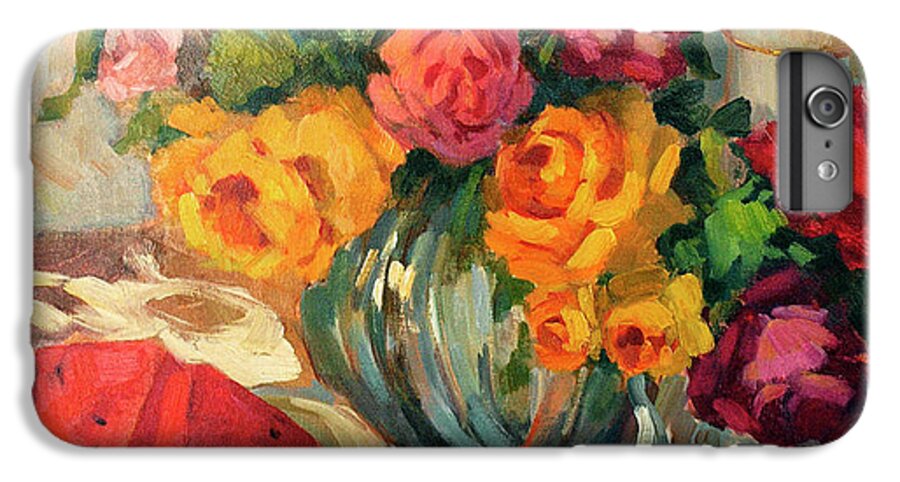 Watermelon And Roses iPhone 6s Plus Case featuring the painting Watermelon and Roses by Diane McClary