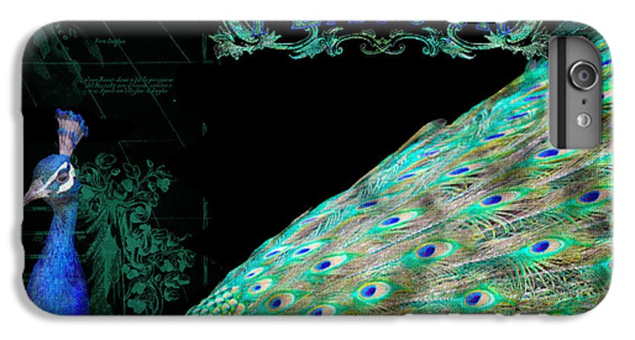 Regal iPhone 6s Plus Case featuring the mixed media Elegant Peacock w Vintage Scrolls Typography 4 by Audrey Jeanne Roberts