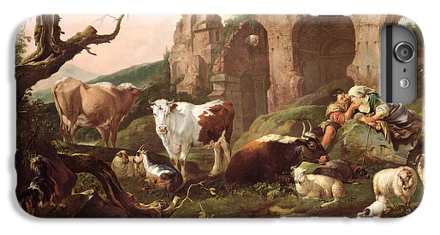 Farm iPhone 6s Plus Case featuring the painting Farm animals in a landscape by Johann Heinrich Roos