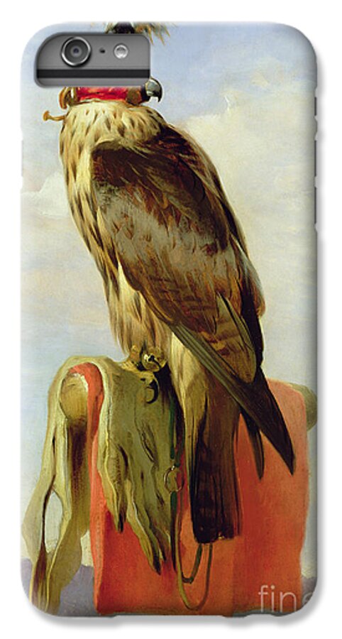 Perch; Roost; Feathered; Hood; Portrait; Bird Of Prey; Bell iPhone 6s Plus Case featuring the painting Hooded Falcon by Edwin Landseer