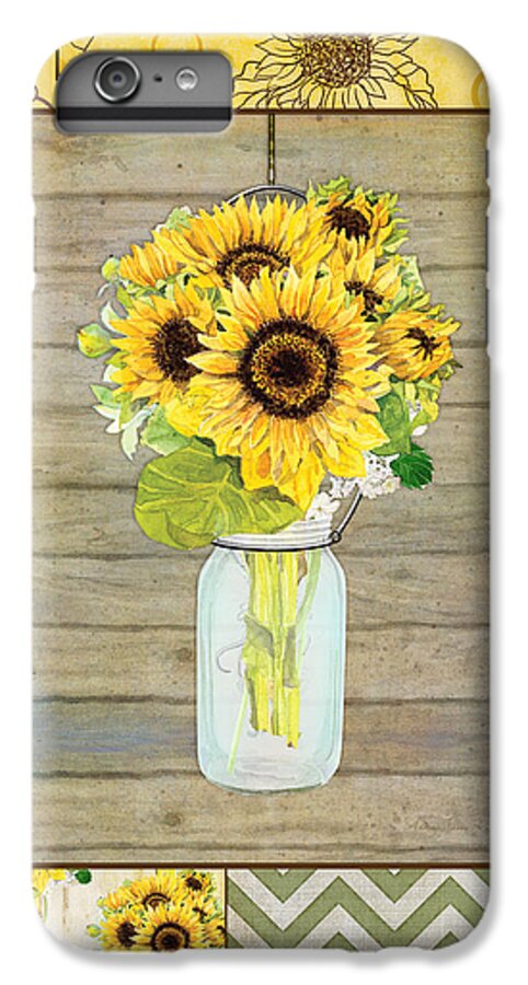 Modern iPhone 6s Plus Case featuring the painting Modern Rustic Country Sunflowers in Mason Jar by Audrey Jeanne Roberts