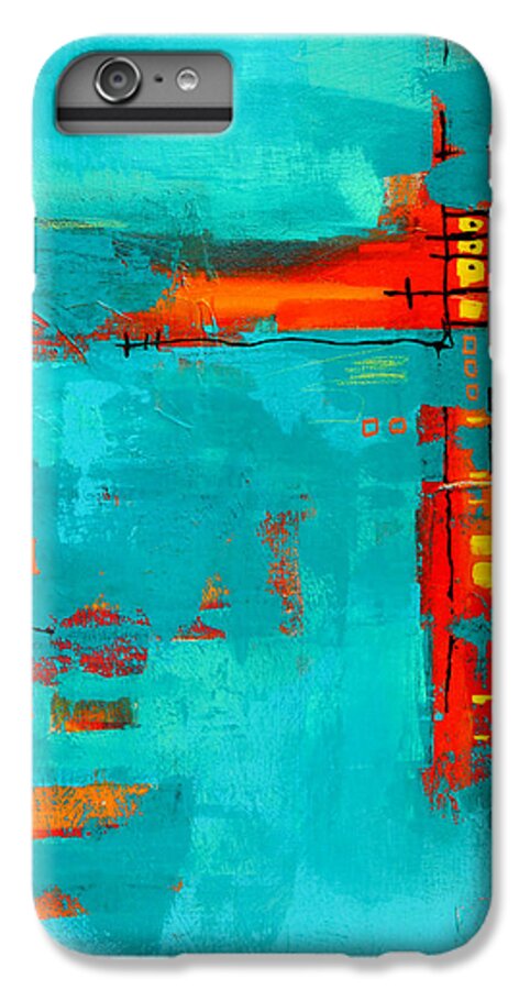 Turquoise Abstract iPhone 6s Plus Case featuring the painting Rusty by Nancy Merkle