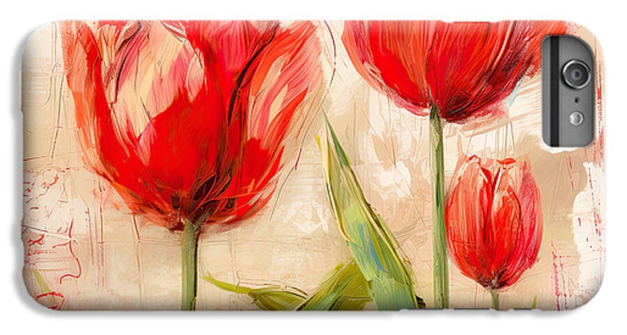 Red Tulips iPhone 6s Plus Case featuring the painting Red Enigma- Red Tulips Paintings by Lourry Legarde