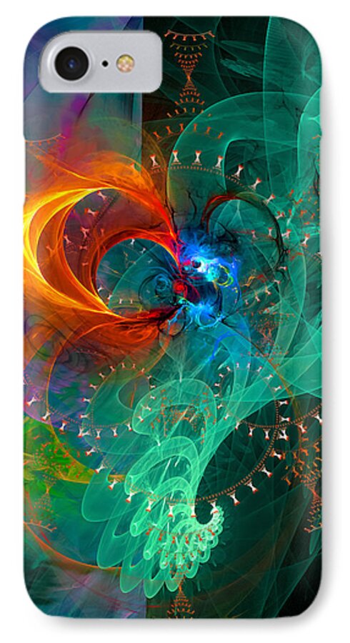 Abstract iPhone 7 Case featuring the digital art Parallel Reality - Colorful Digital Abstract Art by Modern Abstract