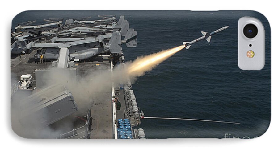 Horizontal iPhone 7 Case featuring the photograph A Rim-7 Sea Sparrow Missile Is Launched #1 by Stocktrek Images