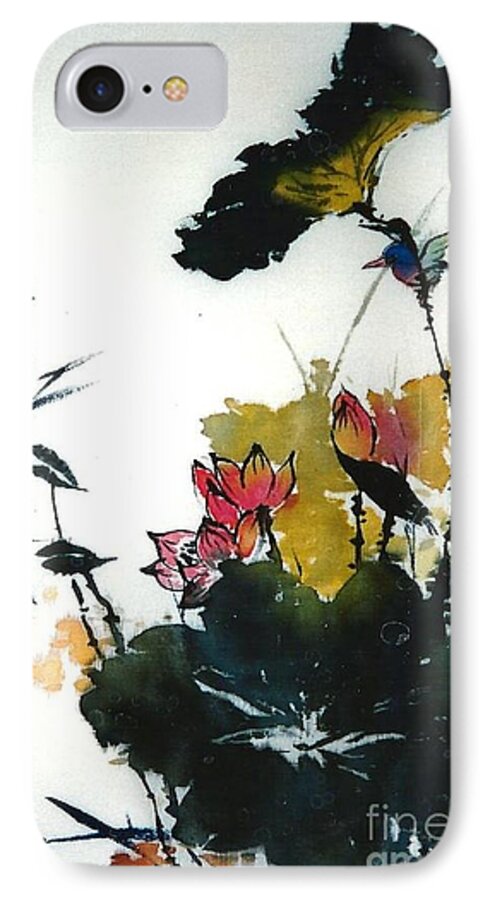 Silk Art. Landscape. Flower iPhone 7 Case featuring the painting Chinese Flower Brush Painting by Rose Wang