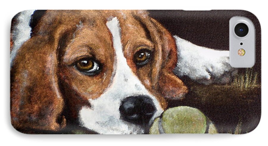 Beagle With Tennis Ball Portrait iPhone 7 Case featuring the painting Louie #1 by Carol Russell
