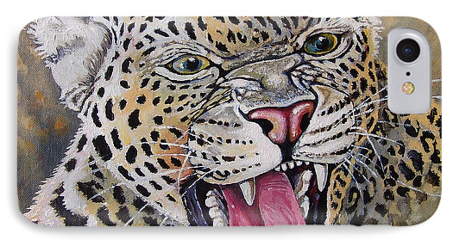 Leopard iPhone 7 Case featuring the painting Yawn #1 by Anthony Mwangi
