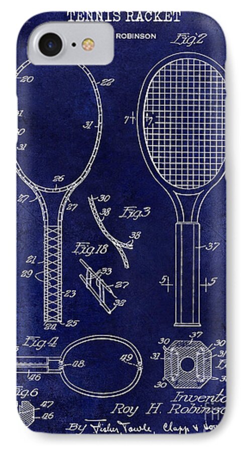 1927 iPhone 7 Case featuring the photograph 1927 Tennis Racket Patent Drawing Blue by Jon Neidert