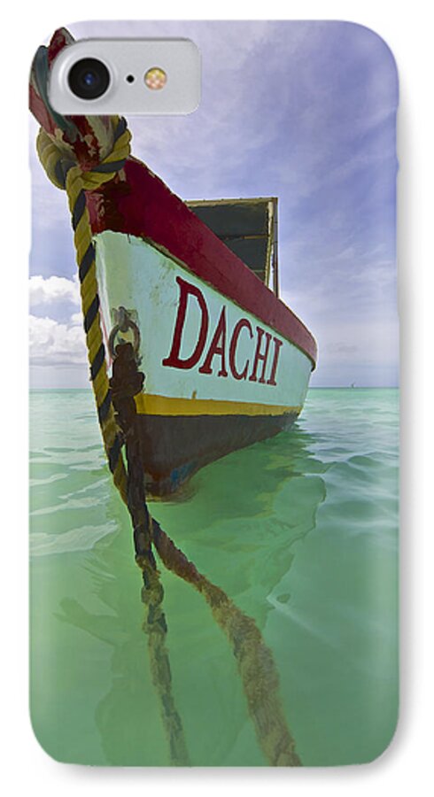 Aqua iPhone 7 Case featuring the photograph Anchored Colorful Fishing Boat of Aruba II by David Letts