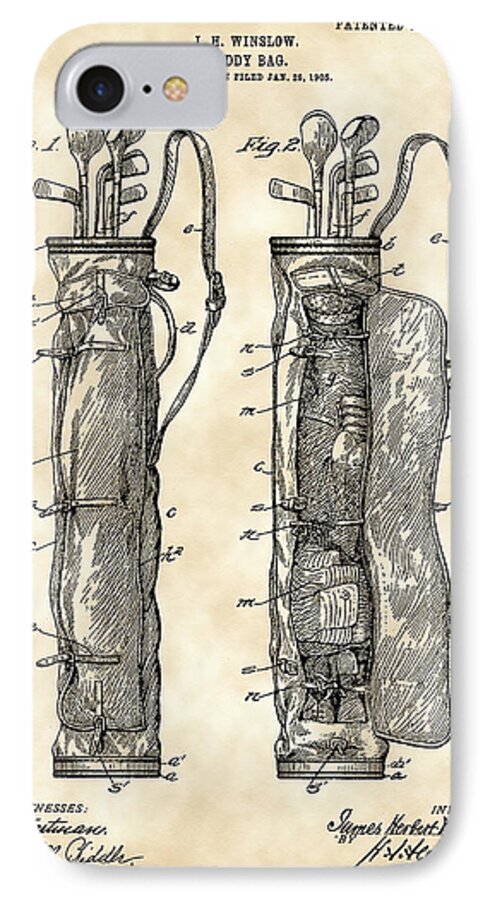 Golf iPhone 7 Case featuring the digital art Golf Bag Patent 1905 - Vintage by Stephen Younts