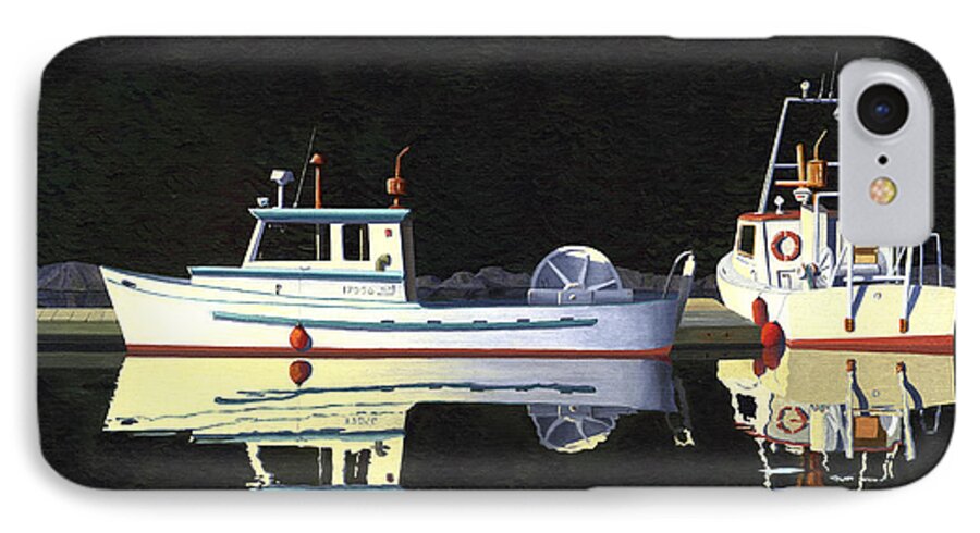 Boat iPhone 7 Case featuring the painting Last light island moorage by Gary Giacomelli