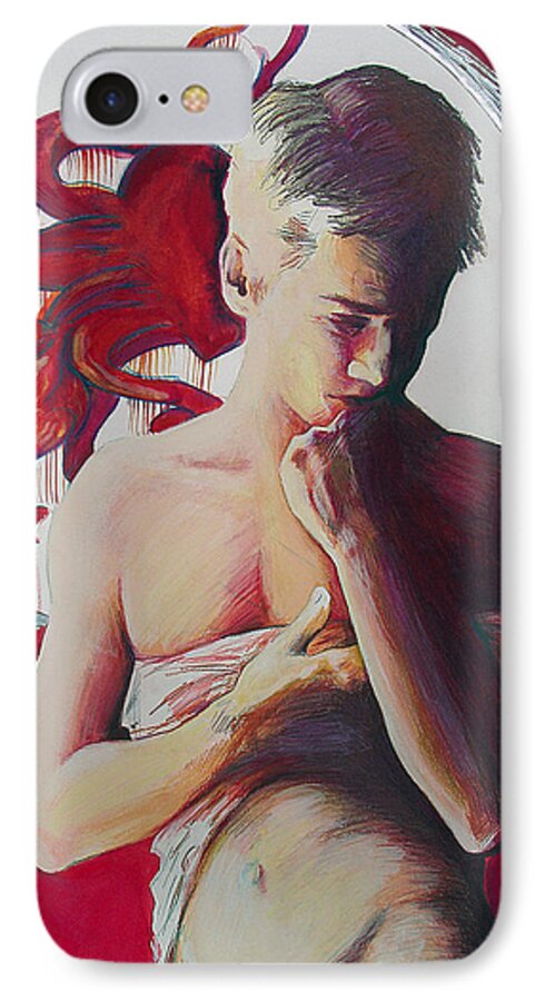 Gay Art iPhone 7 Case featuring the painting Red Snap Dragon Moonset by Rene Capone