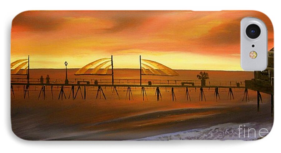 Redondo Beach Pier iPhone 7 Case featuring the painting Redondo Beach Pier at Sunset #2 by Bev Conover