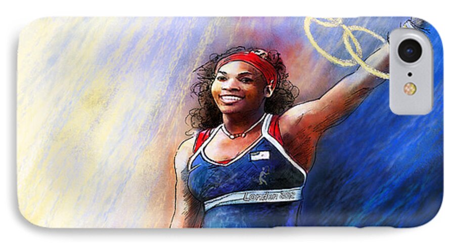 Sports iPhone 7 Case featuring the painting 2012 Tennis Olympics Gold Medal Serena Williams by Miki De Goodaboom