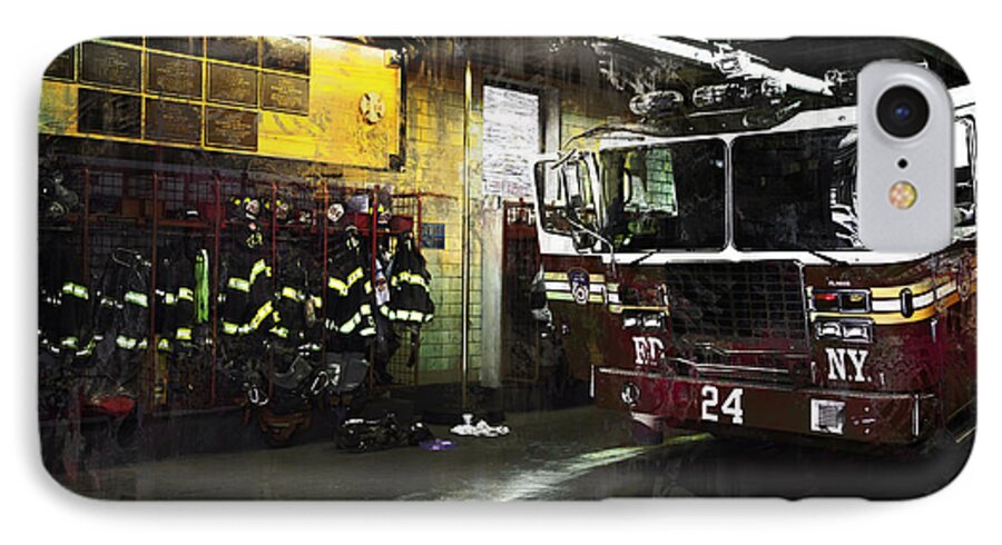 #new York City iPhone 7 Case featuring the photograph 24 Hook and Ladder FDNY by John Rivera