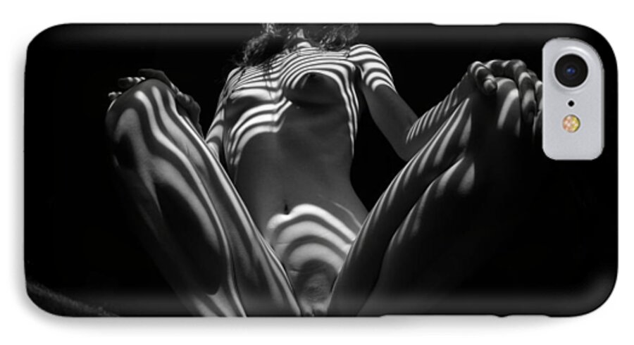 Abstract iPhone 7 Case featuring the photograph 2666 Zebra Woman Stripe Series  by Chris Maher