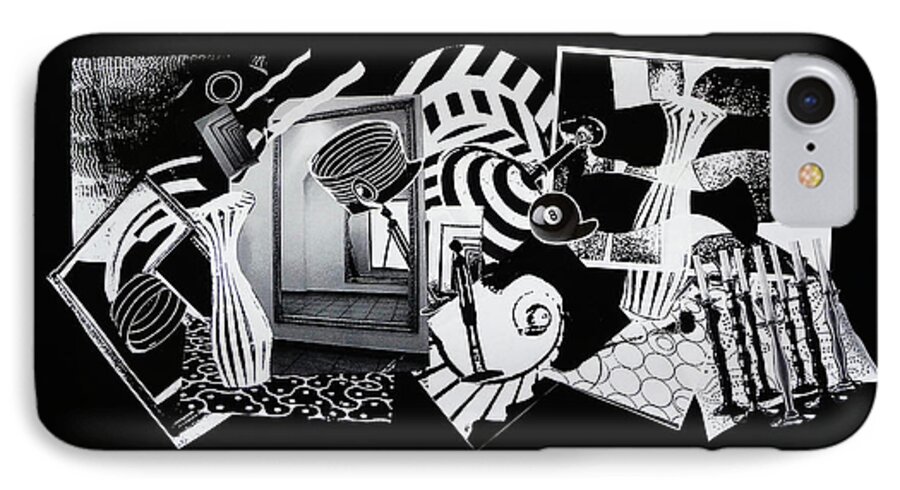 Abstract iPhone 7 Case featuring the mixed media 2D Elements in Black and White by Xueling Zou