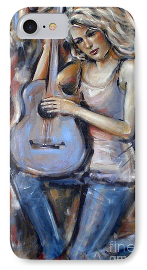 Blue iPhone 7 Case featuring the painting Blue Guitar 010709 #1 by Selena Boron