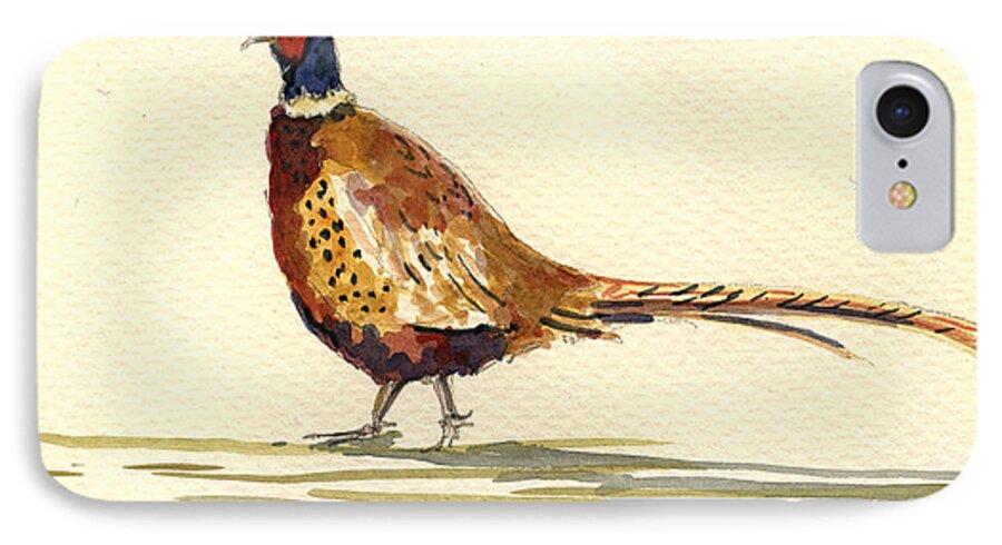 Pheasant iPhone 7 Case featuring the painting Pheasant #3 by Juan Bosco