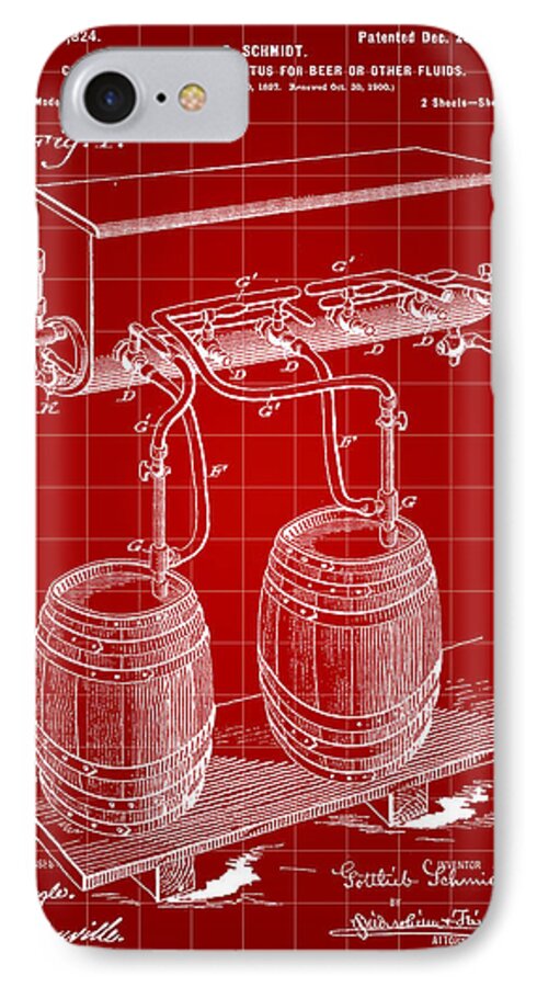 Pressure iPhone 7 Case featuring the digital art Pressure Apparatus for Beer Patent 1897 - Red by Stephen Younts