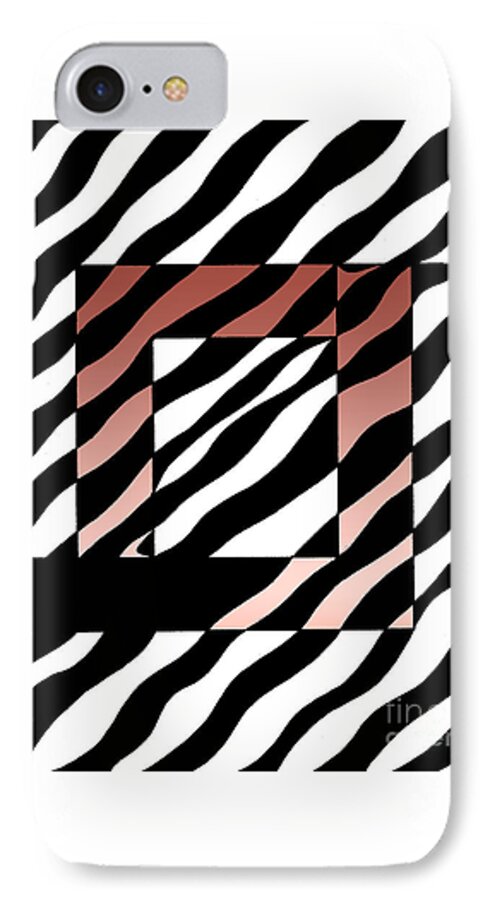 Pen And Ink Zebra Stripes Modern Graphic B&w. Modern Art iPhone 7 Case featuring the drawing 3 Squares With Ripples by Joseph J Stevens