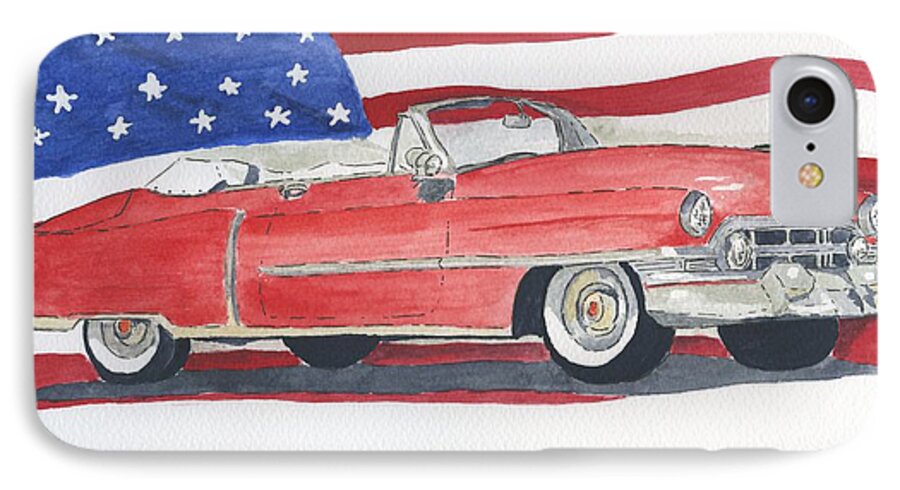 Cadillac iPhone 7 Case featuring the painting 52 Cadillac Convertible by Eva Ason