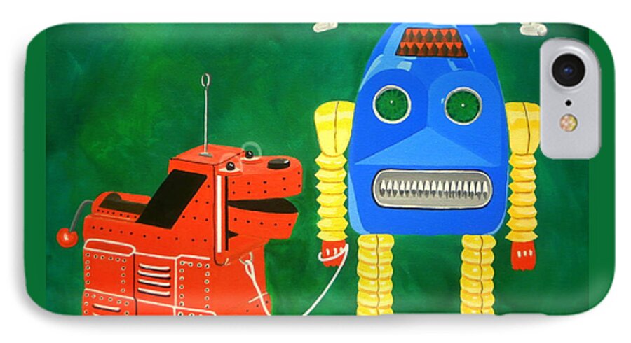 Robot iPhone 7 Case featuring the painting A Boy and His Dog by Karyn Robinson