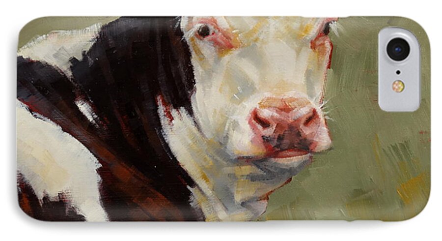 Calf iPhone 7 Case featuring the painting A Calf Named Ivory by Margaret Stockdale