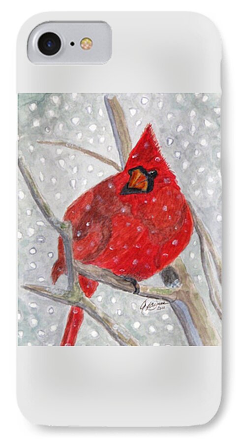 Cardinals iPhone 7 Case featuring the painting A Cardinal Winter by Angela Davies