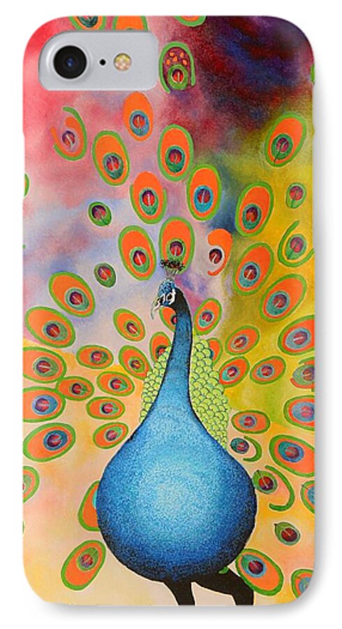 Impressionist iPhone 7 Case featuring the painting A Peculiar Peacock by Thomas Gronowski