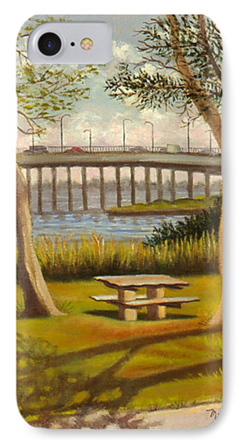 Landscape iPhone 7 Case featuring the painting A View of Crossbay Bridge by Madeline Lovallo
