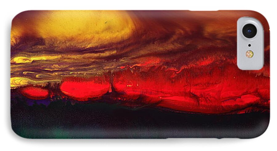 Sunset iPhone 7 Case featuring the painting Abstract Landscape Fluid Art Dancing Sunset by kRedArt by Serg Wiaderny