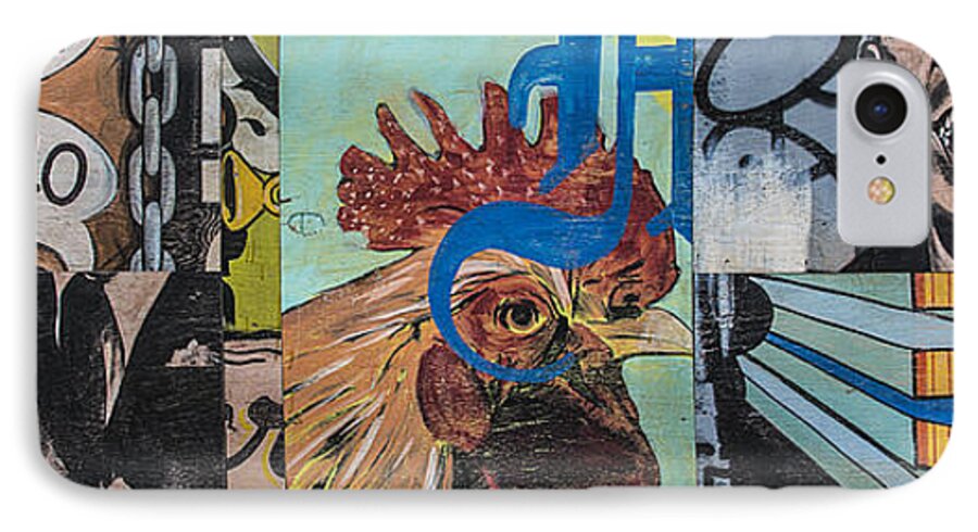 Mural iPhone 7 Case featuring the mixed media Abstract Rooster Panel by Terry Rowe