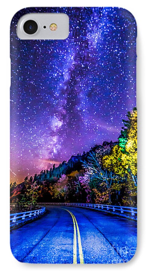 The Milky Way Rising Above The Linn Cove Viaduct And Grandfather Mountain With Some Funky Colors. Blue Ridge Parkway iPhone 7 Case featuring the photograph Acid Trip by Robert Loe