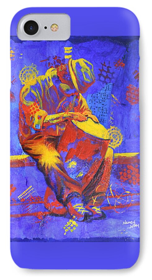 People iPhone 7 Case featuring the painting Acoustic Blues by Nancy Jolley