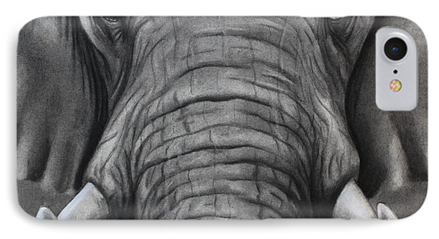 African Elephant iPhone 7 Case featuring the drawing African Elephant by Alan Conder