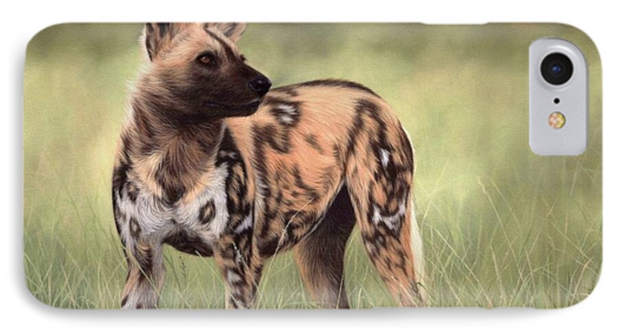 Wild Dog iPhone 7 Case featuring the painting African Wild Dog Painting by Rachel Stribbling