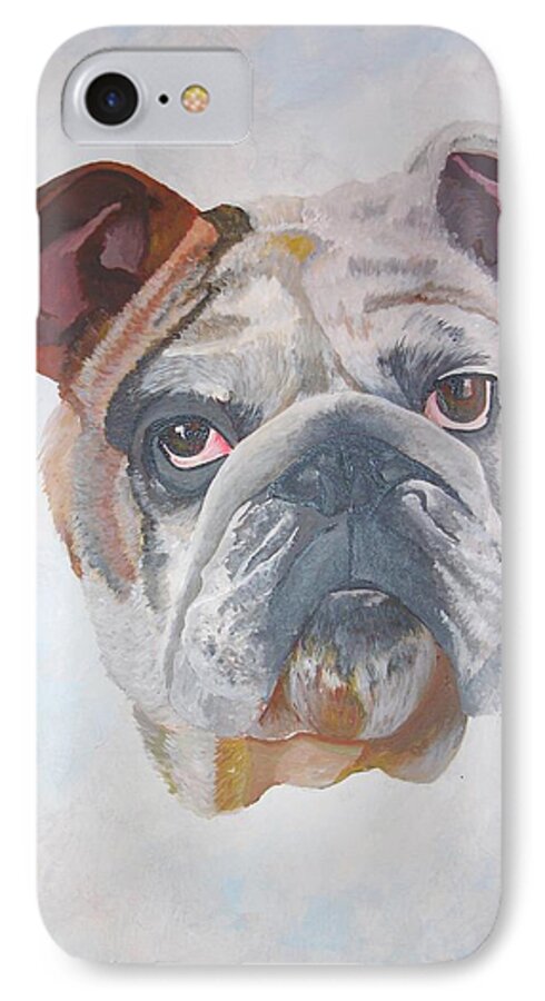 American Bulldog iPhone 7 Case featuring the painting American Bulldog Pet Portrait by Taiche Acrylic Art