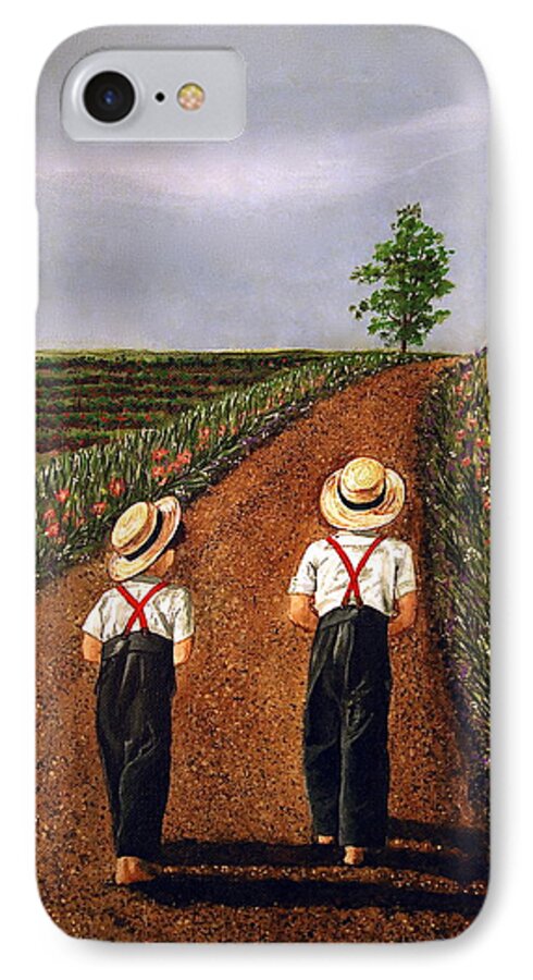 Lifestyle iPhone 7 Case featuring the painting Amish Road by Linda Simon