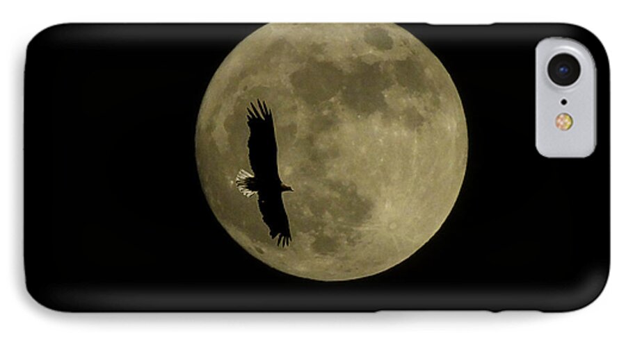 The Moon iPhone 7 Case featuring the photograph An eagle and the moon by Mark Alan Perry
