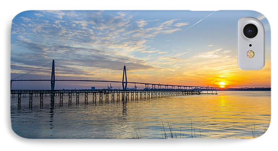 Arthur Ravenel Bridge At Sunset iPhone 7 Case featuring the photograph Calm Waters over Charleston SC by Dale Powell
